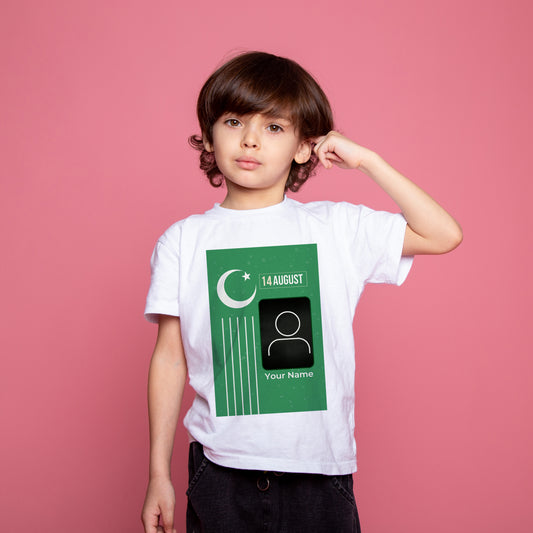 Custom 14 August Kids T-Shirt – Pakistan Independence Day Photo & Name Print